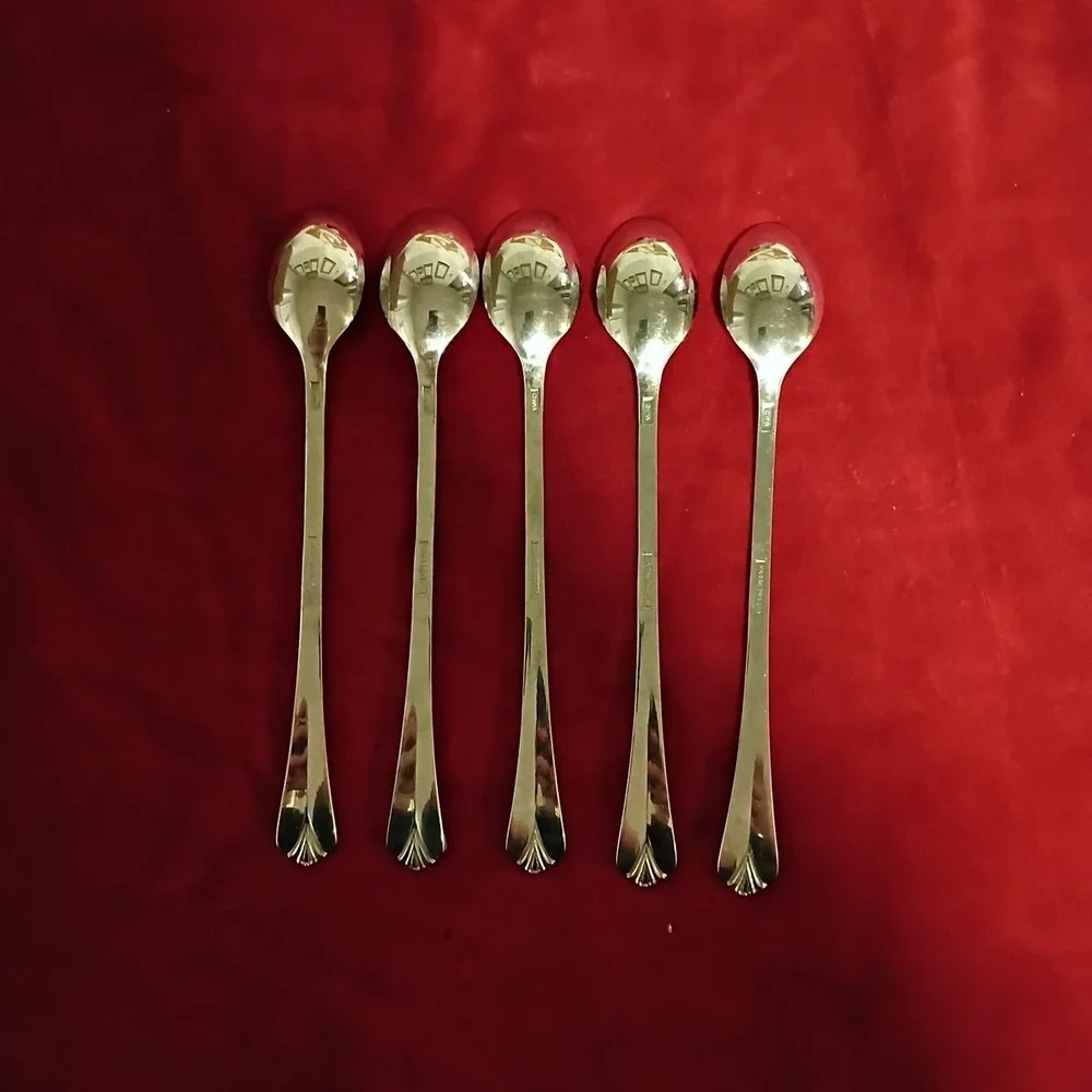 5 Iced Tea Spoons Farberware BAYPORT Stainless Glossy Flatware Replacement 7 3/8